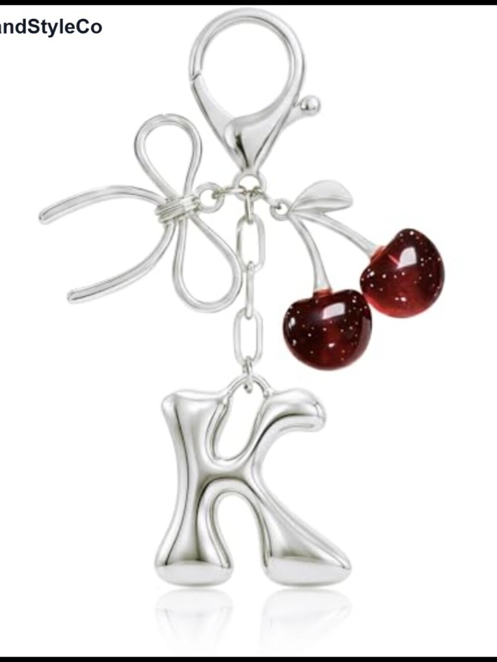 14K Gold Plated Bubble Initial Keychain with Bow & Cherry Bag Charm